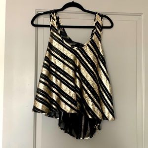 Black and Gold Striped Sheer Top